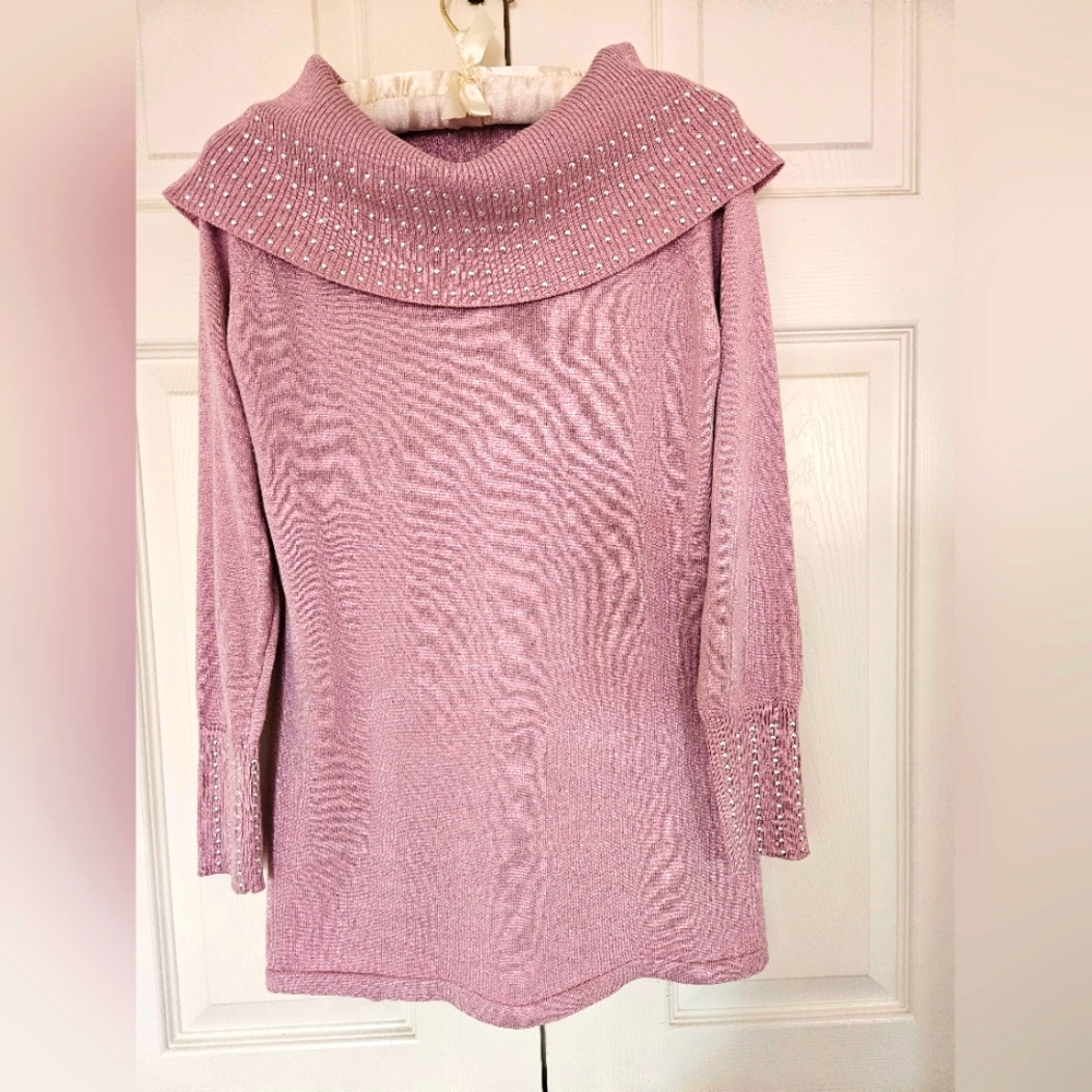 Knit sweater with metalic embellishments,  pink, size M